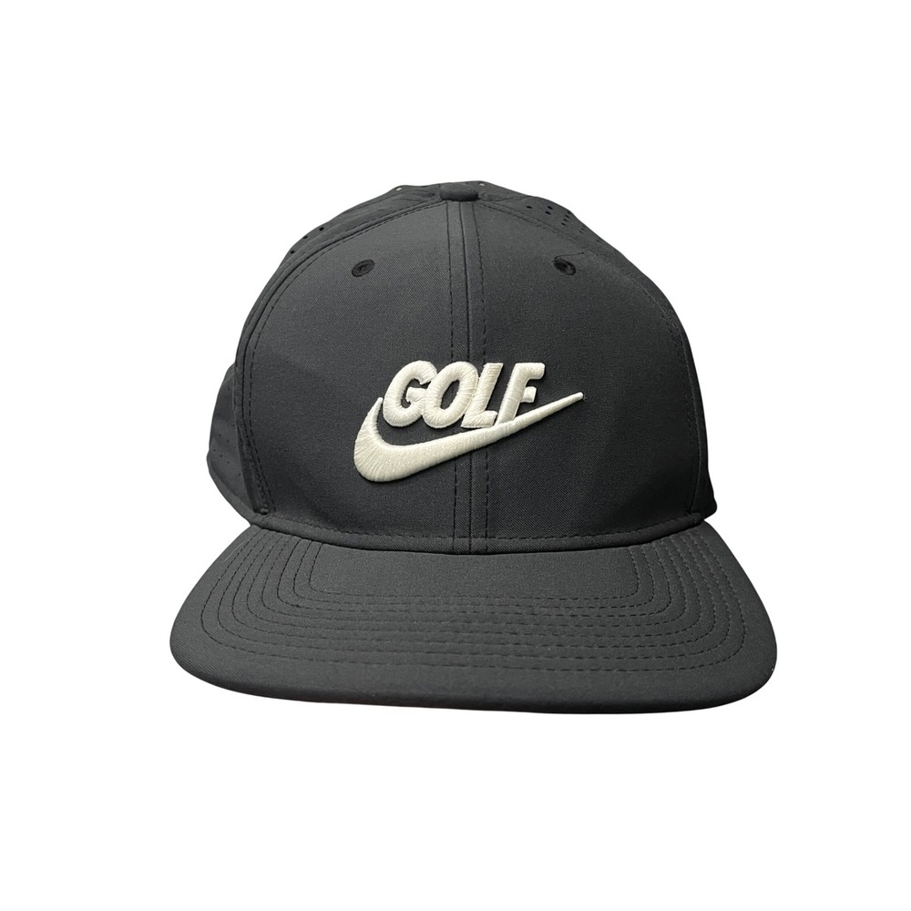 Nike Golf Dri-FIT Snapback Hat Black Embroidered Logo Perforated Cap